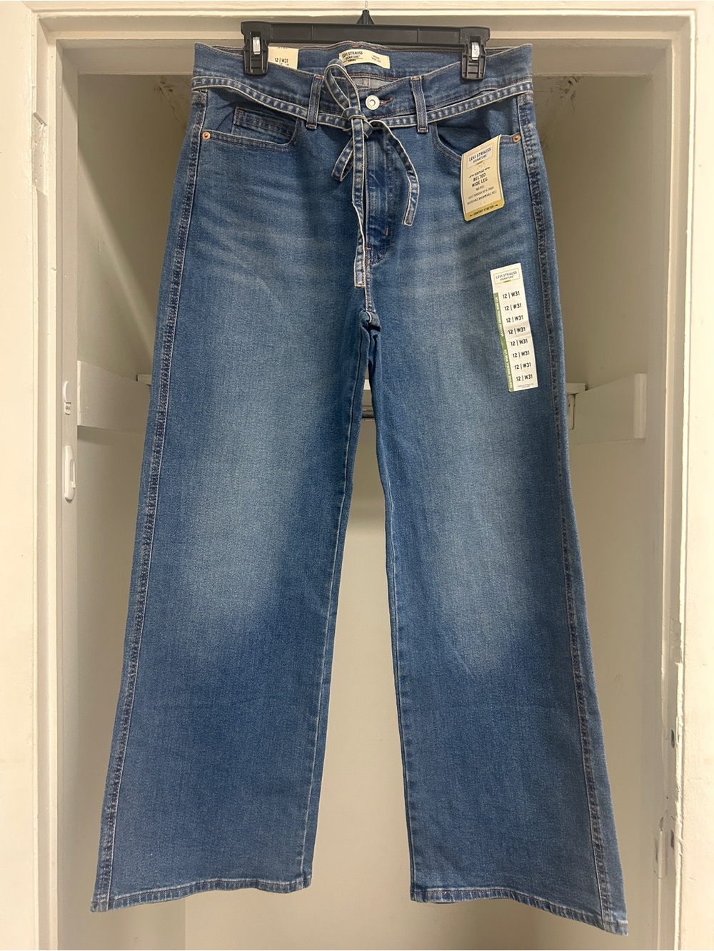 LEVI'S STRAUSS SIGNATURE WOMEN'S HERITAGE BELTED WIDE LEG MID RISE JEANS 12/31